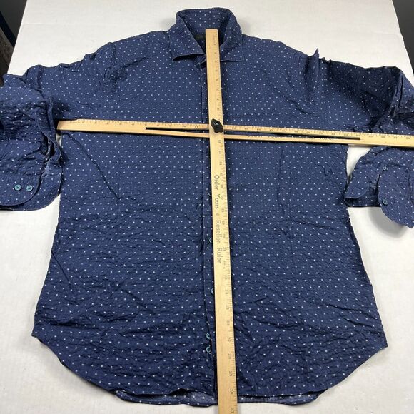 Saks Fifth Avenue Mens Seersucker Shirt Large Navy White Dotted Classic Preppy - Picture 5 of 10